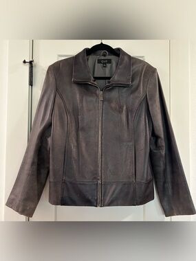 Que Brown-Black Leather Zip Jacket